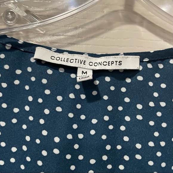 Collective Concepts Medium Dark Blue White Polka Dot Cold Shoulder Career Top R - Picture 3 of 4